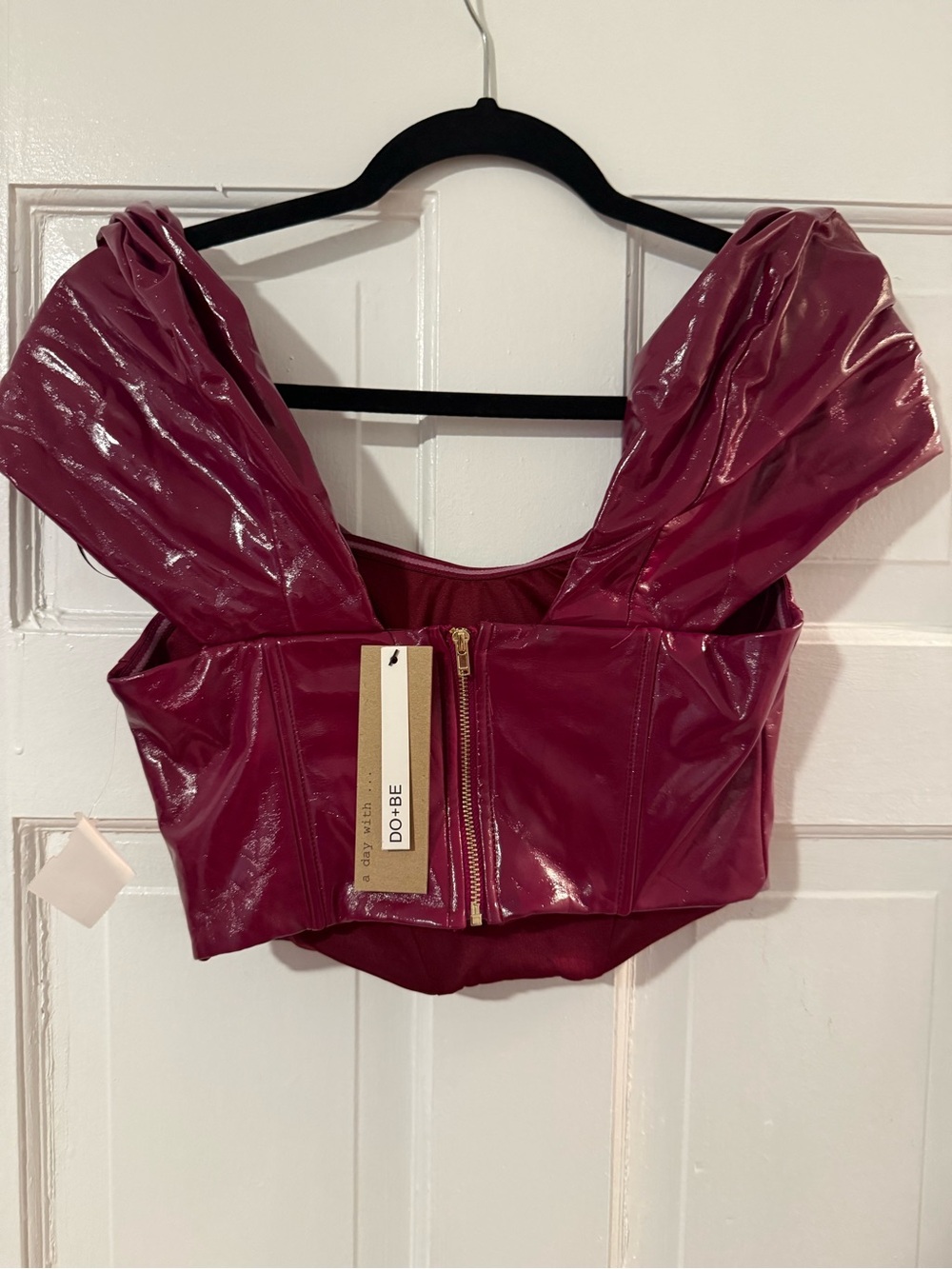 DO+BE Wine Patent Crop Top with Zip Front